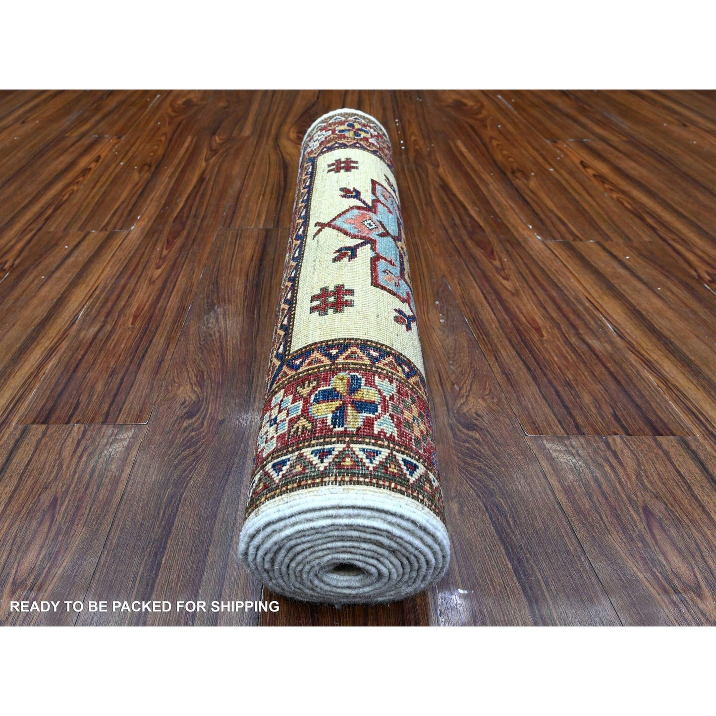 2'7"X10'7" Egg White Hand Knotted Super Kazak Large Motifs Runner Rug