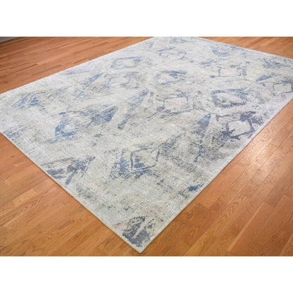8'10"X12'1" Ivory Large Elements With Pastels Silk With Textured Wool Rug