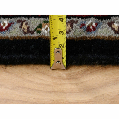2'4"X27'1" Black Hand Knotted Tebraz Mahi Wool And Silk Runner Rug