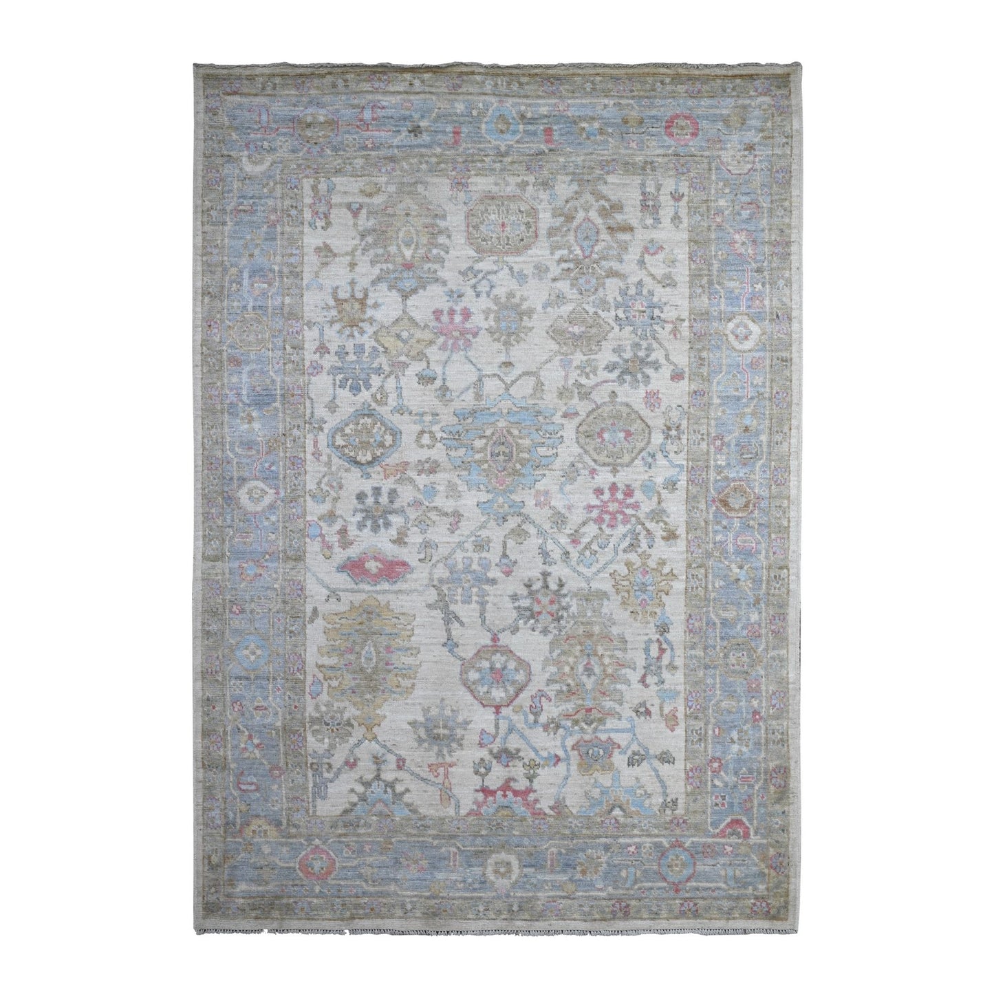 6'3"X9' Timberwolf Gray Wool Weft Afghan Angora Oushak Oriental Rug