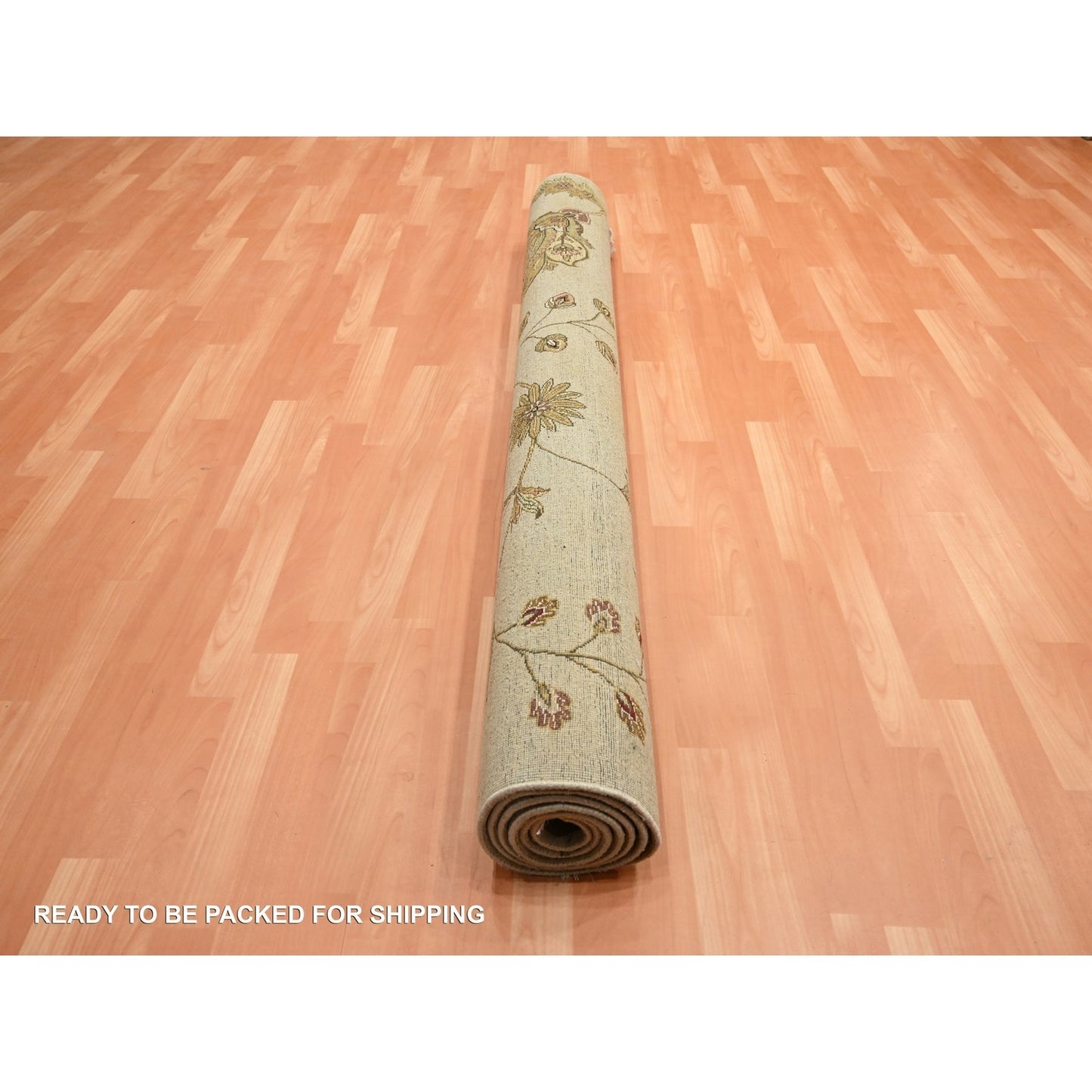 6'X8'10" Brown Hand Knotted Wool And Silk Botanical Design Oriental Rug