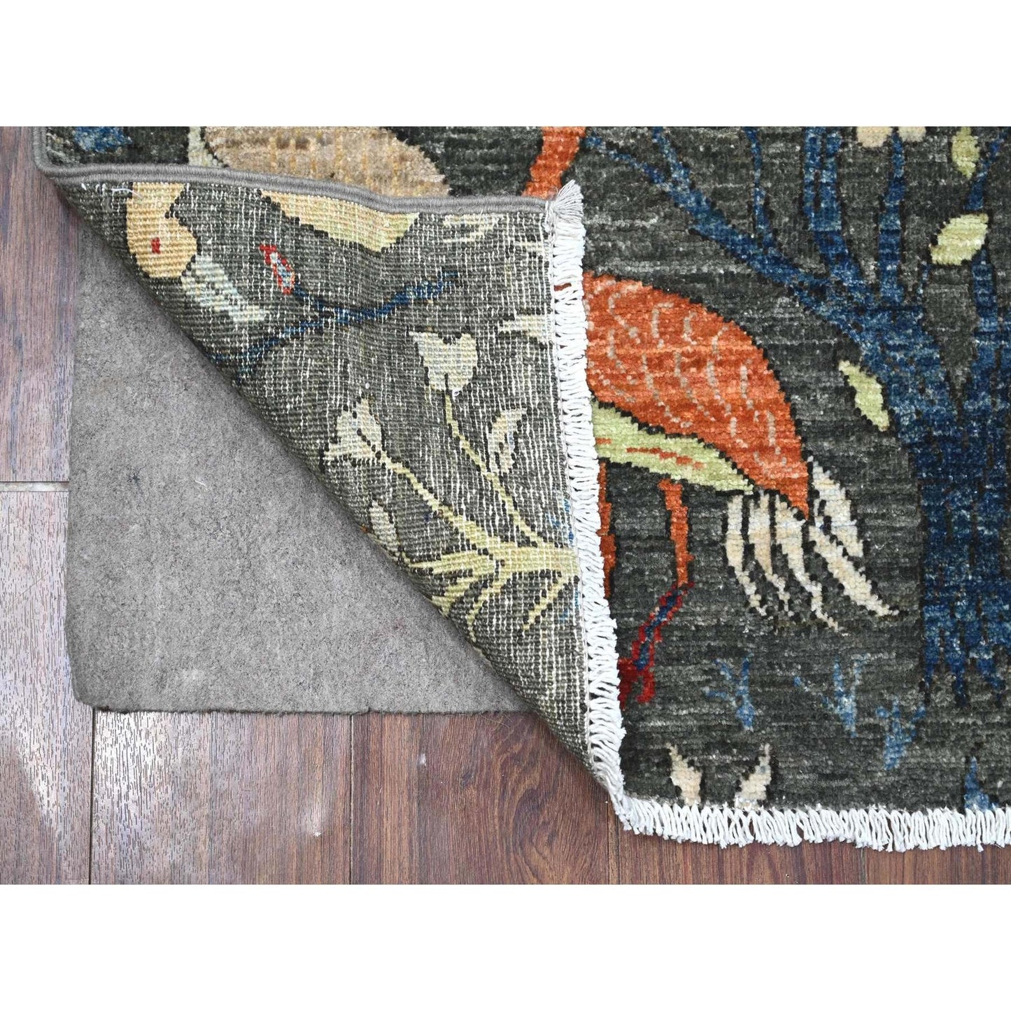 2'7"X9'9" Digital Gray Birds Paradise Hand Knotted Runner Peshawar Rug