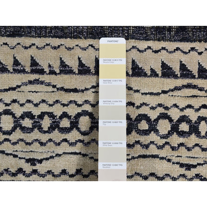 9'X12' Owl Gray Distressed Silk Repetitive Design Hand Knotted Rug