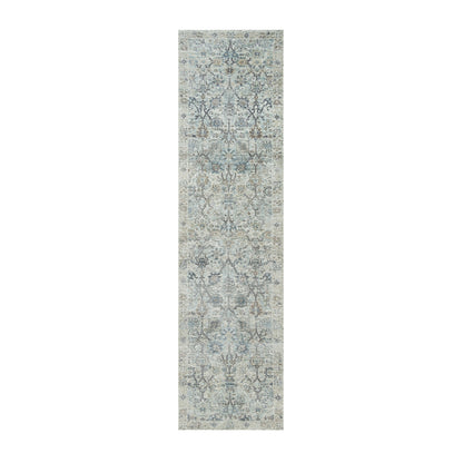 2'6"X9'10" Ivory Silk And Wool Hand Knotted Tebraz Vase Design Runner Rug