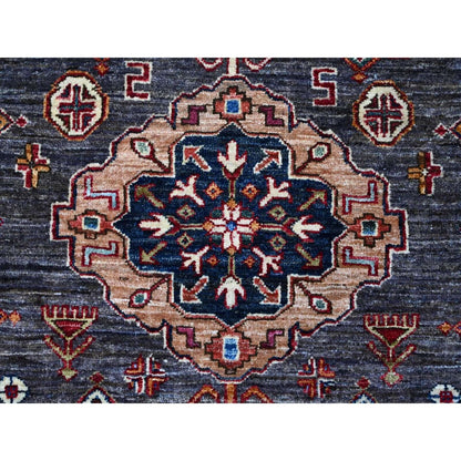 9'X12'3" Gray Tribal Medallions Hand Knotted Super Kazak Oriental Rug