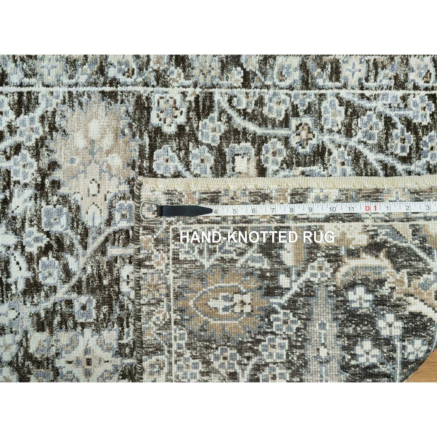 2'6"X10' Gray Hand Knotted Silk And Wool Willow And Cypress Tree Rug