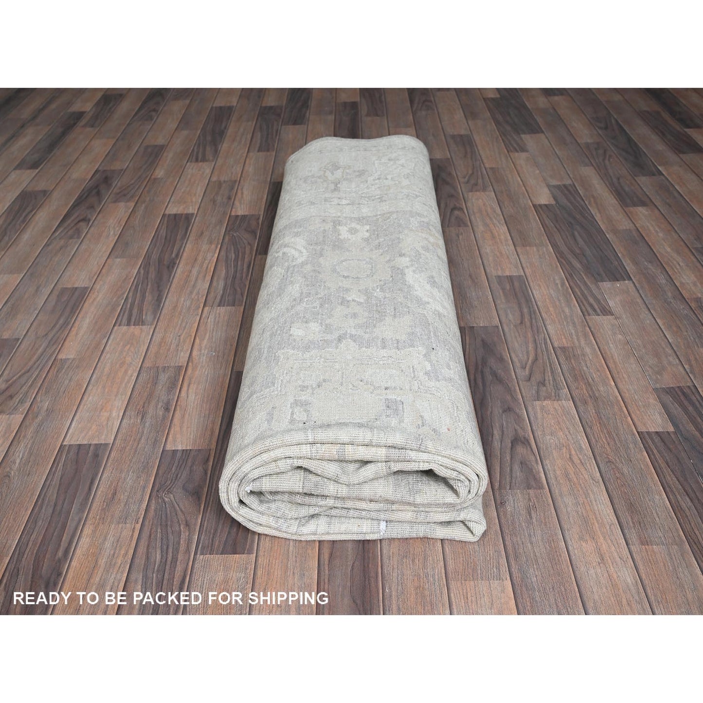 8'9"X11'10" Gray White Wash Peshawar Leaf Design Hand Knotted Pure Wool Rug