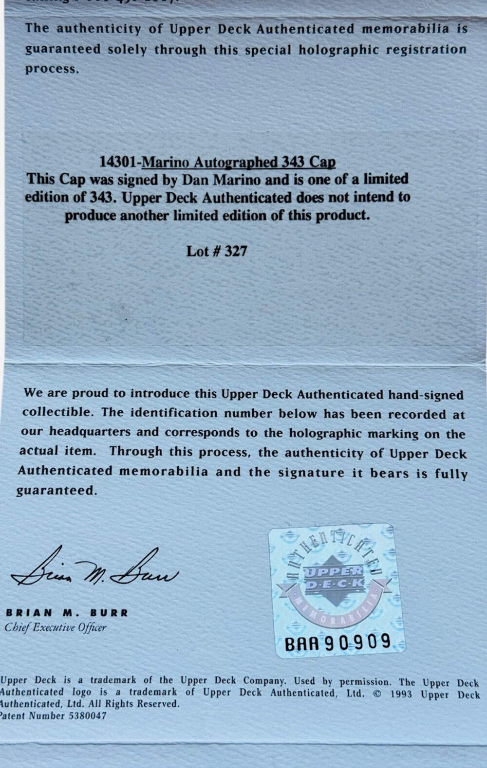 Dan Marino 343 All-Time Touchdown Pass Leader Autographed Hat #266/343 (Uda)