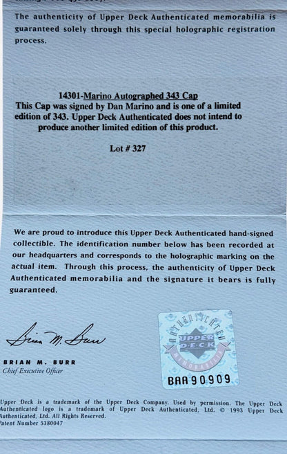 Dan Marino 343 All-Time Touchdown Pass Leader Autographed Hat #266/343 (Uda)