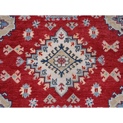 5'10"X8'8" Red Kazak With Geometric Medallions Design Wool Hand Knotted Rug