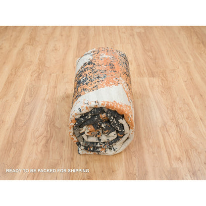 9'3"X11'9" Black Abstract With Curvilinear Motif Hand Knotted Modern Rug