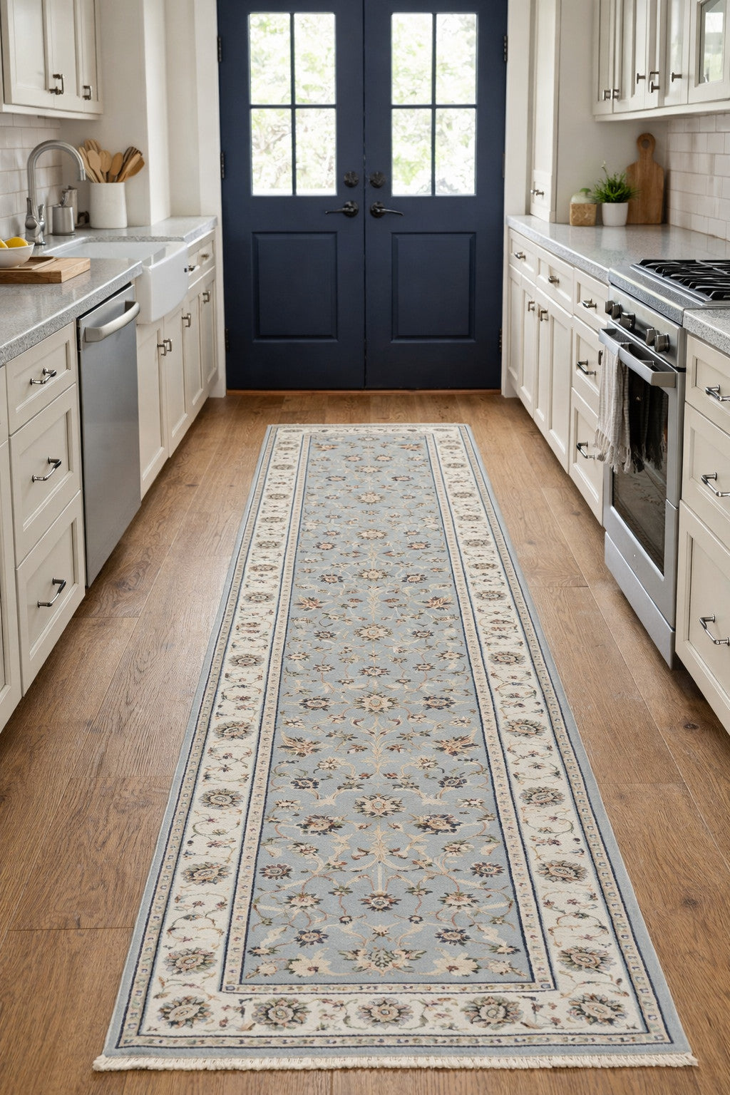 Light Blue-Gray Floral Indo-Nain Runner Rug Oriental Decor Carpet 2'7X8 ft