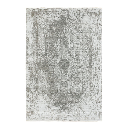 6'X9' Wool And Pure Silk Hand Knotted Broken Design Fine Oriental Rug