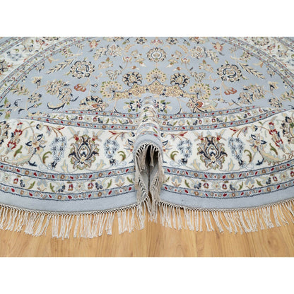 9'X9' Beau Blue Hand Knotted Nain Design 250 Kpsi 100% Wool Round Rug