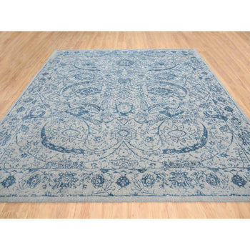 10'X10' Gray Fine Jacquard Wool And Silk Hand Loomed Square Rug