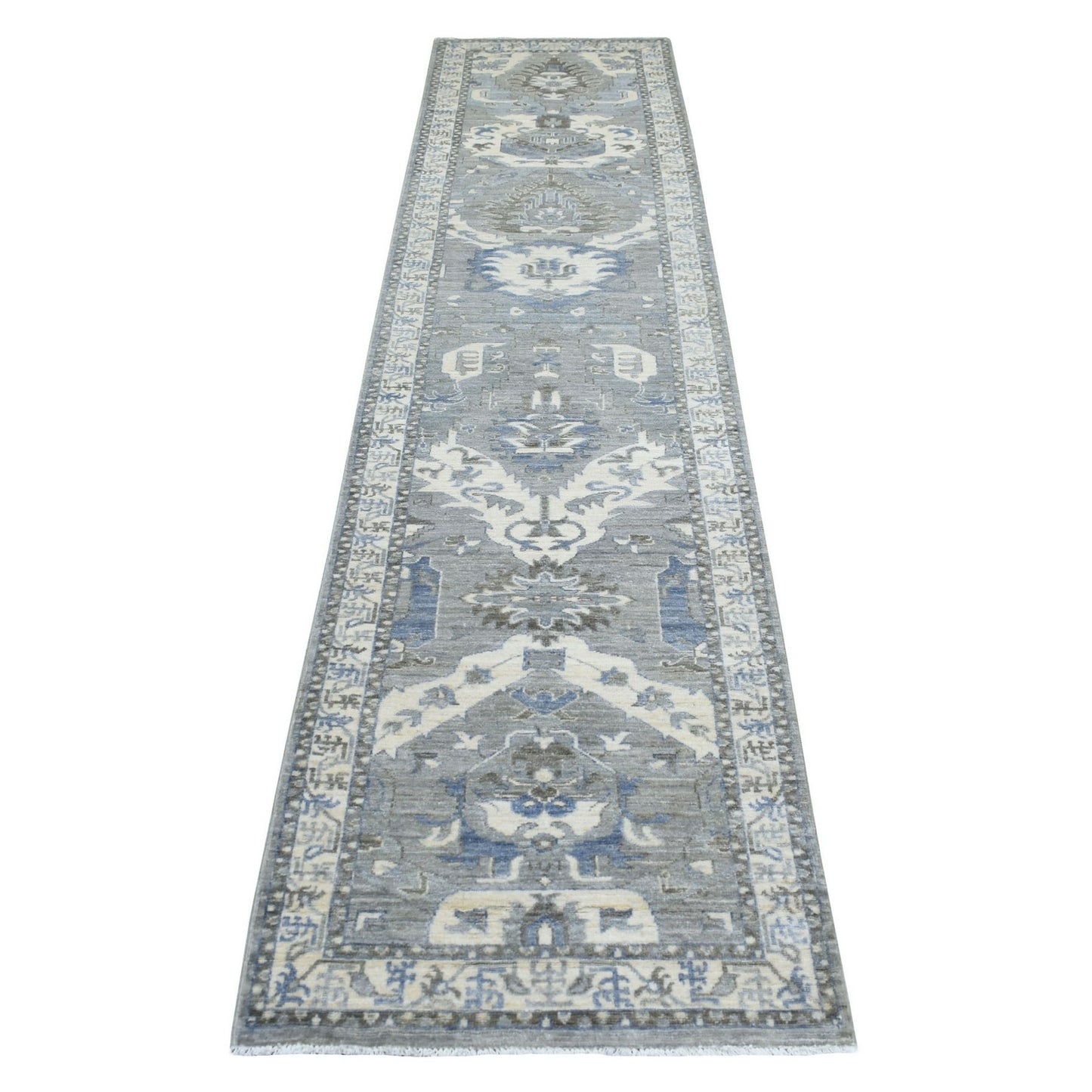 2'6"X11'6" Extra Soft Wool Hand Knotted Gray Afghan Peshawar Runner Rug