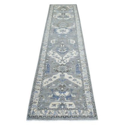 2'6"X11'6" Extra Soft Wool Hand Knotted Gray Afghan Peshawar Runner Rug