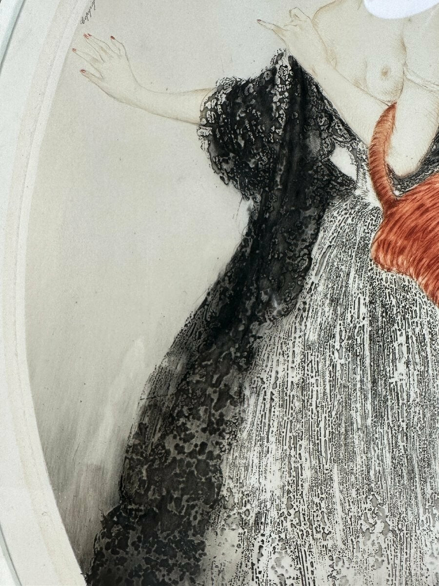 Louis Icart - Spilled Apple - Original Etching Singed Framed