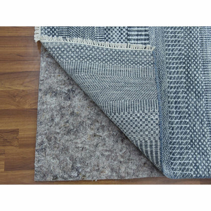 2'6"X10'2" Gray Wool And Silk Hand Knotted Modern Grass Design Runner Rug