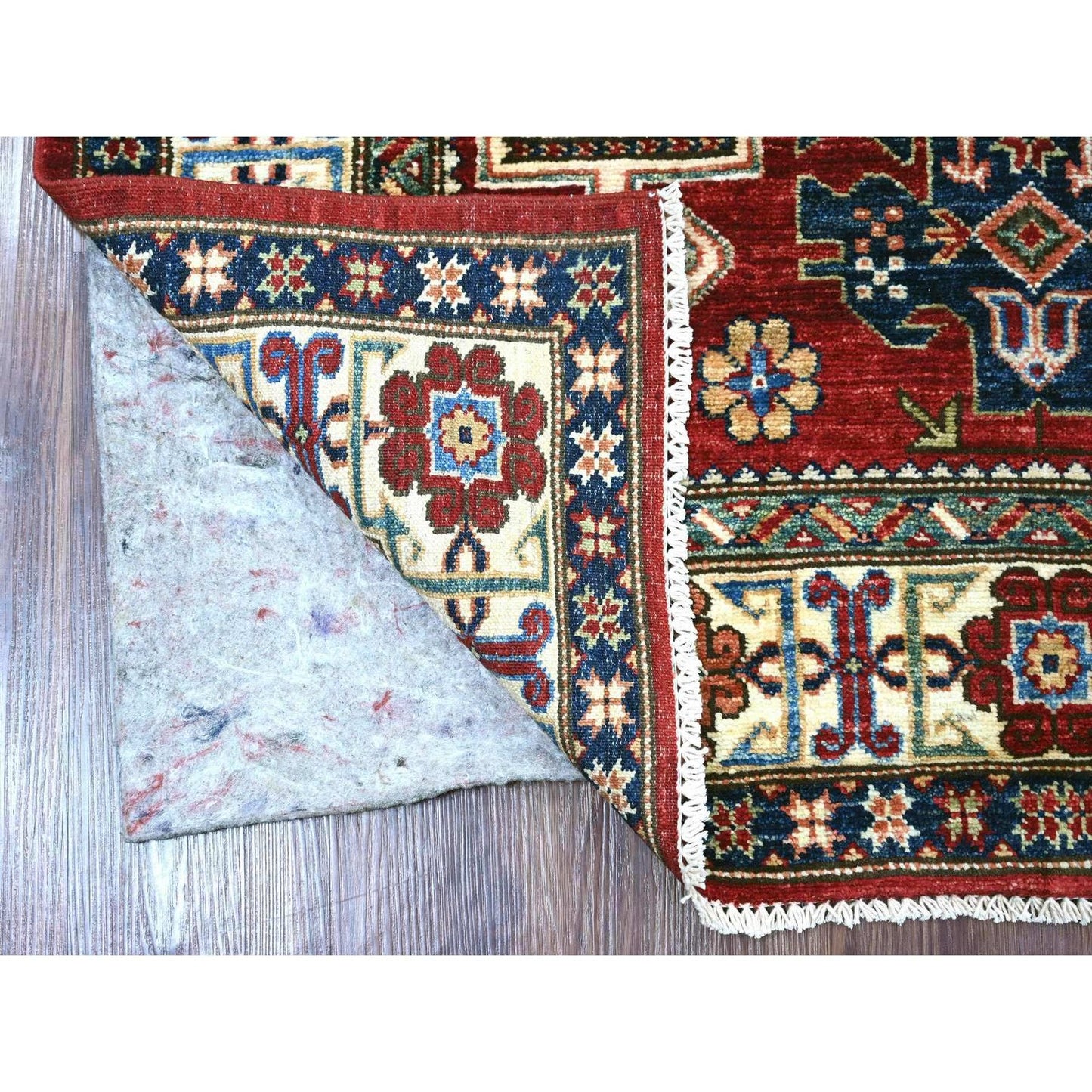 3'10"x6'2" Red Afghan Super Kazak Hand Knotted Pure Wool Rug