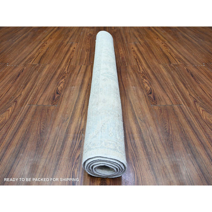 3'10"X5'8" Lace Ivory Stone Washed Peshawar Faded Out Hand Knotted Rug