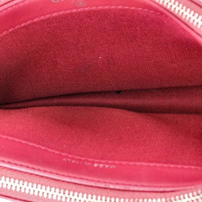 Chanel Double Zip Clutch With Chain Camellia Lambskin