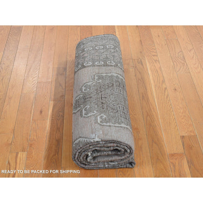 6'3"X9'10" Gray Vintage Afghan Balooch Hand Knotted Pure Wool Rug