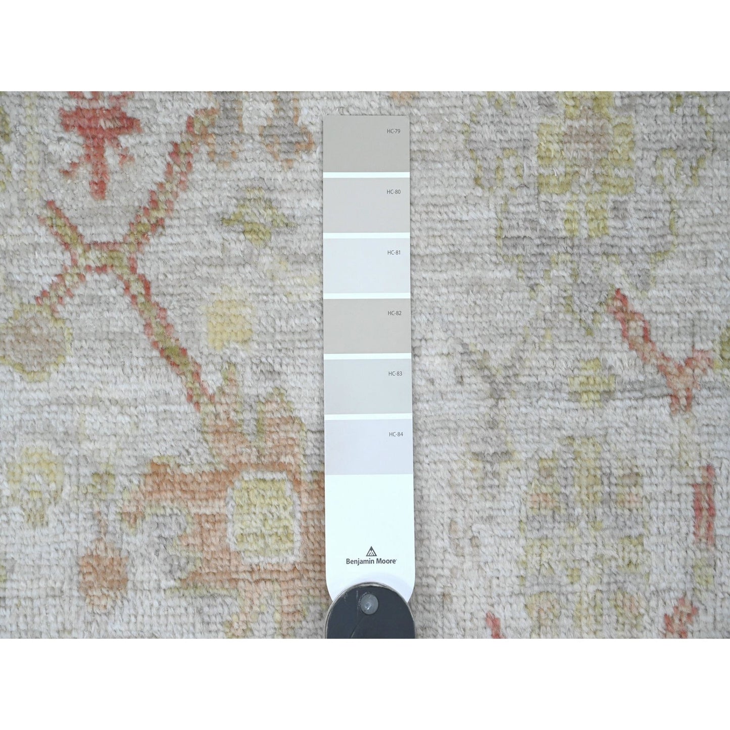 4'X11'9" White Hand Knotted Angora Oushak Leaf Design All Wool Runner Rug