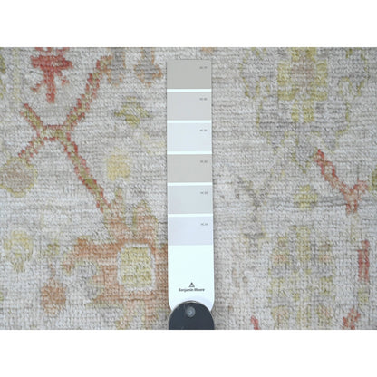 4'X11'9" White Hand Knotted Angora Oushak Leaf Design All Wool Runner Rug