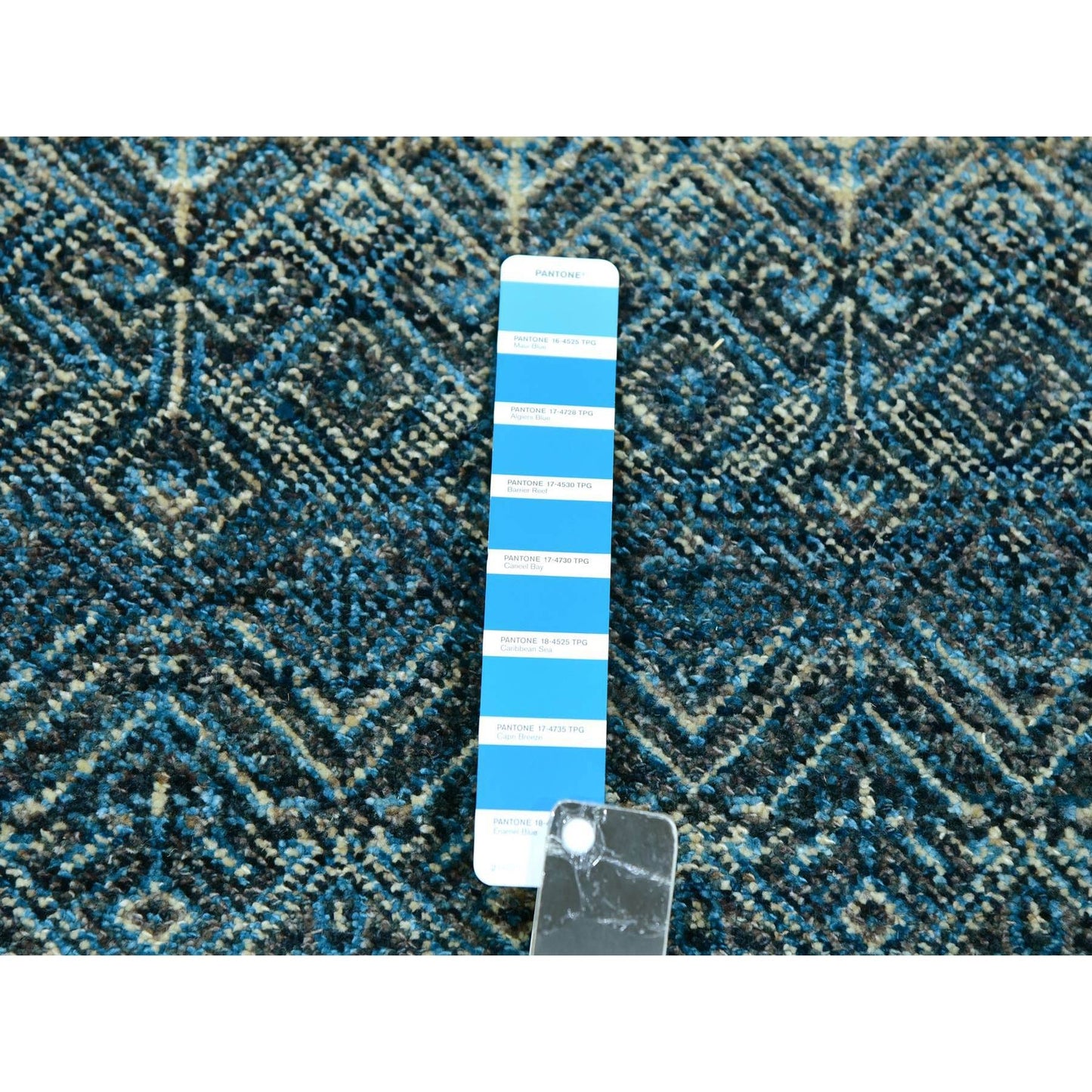 2'8"X8'1" Blue Hand Knotted Kohinoor Repetitive Diamond Wool Runner Rug