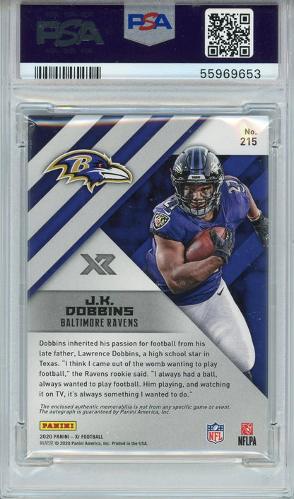 Jk Dobbins Autographed 2020 Panini Xr Triple Swatch Jersey Rookie Card (Psa Auto