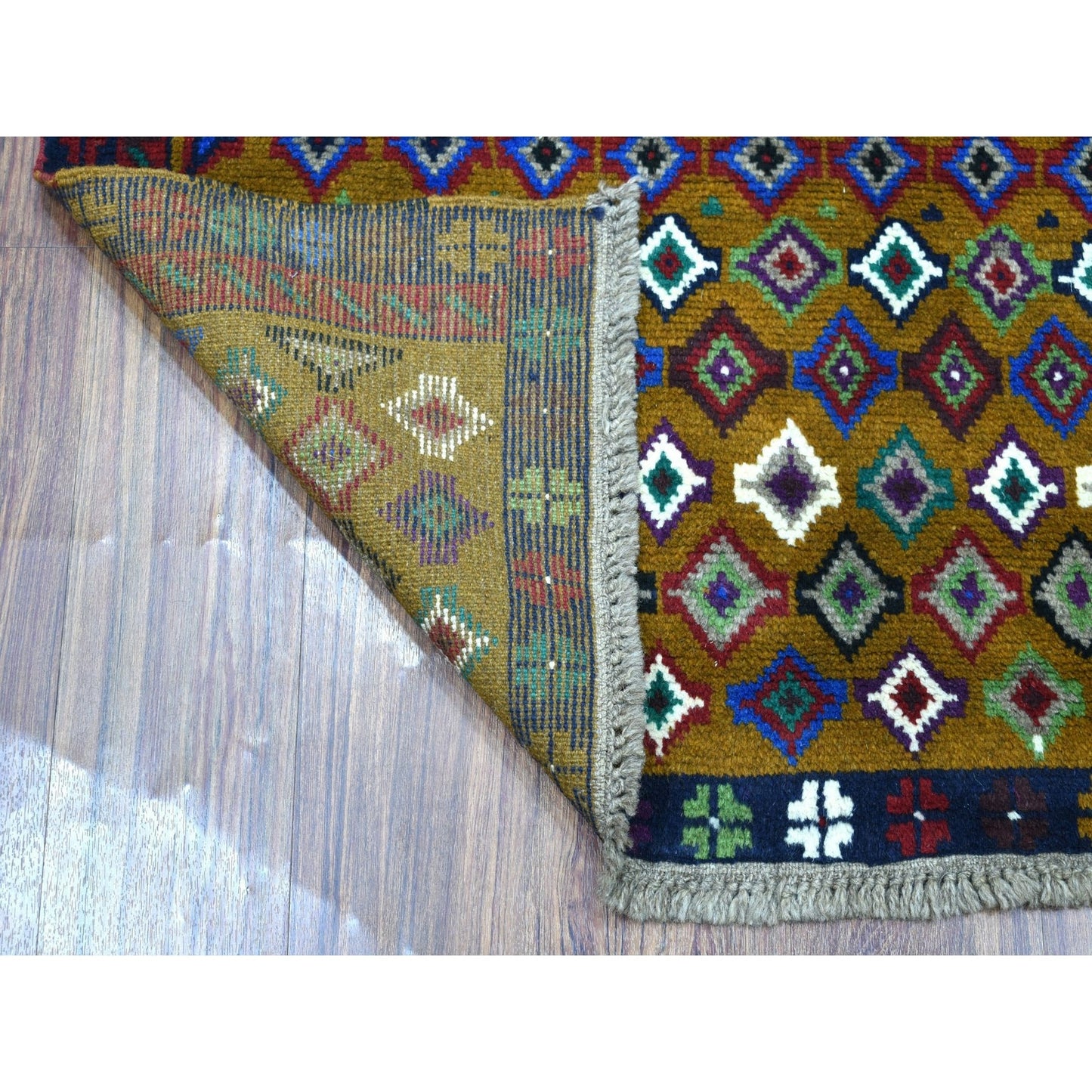 3'3"X4'8" Brown Tribal Design Hand Made Wool Colorful Afghan Village Rug