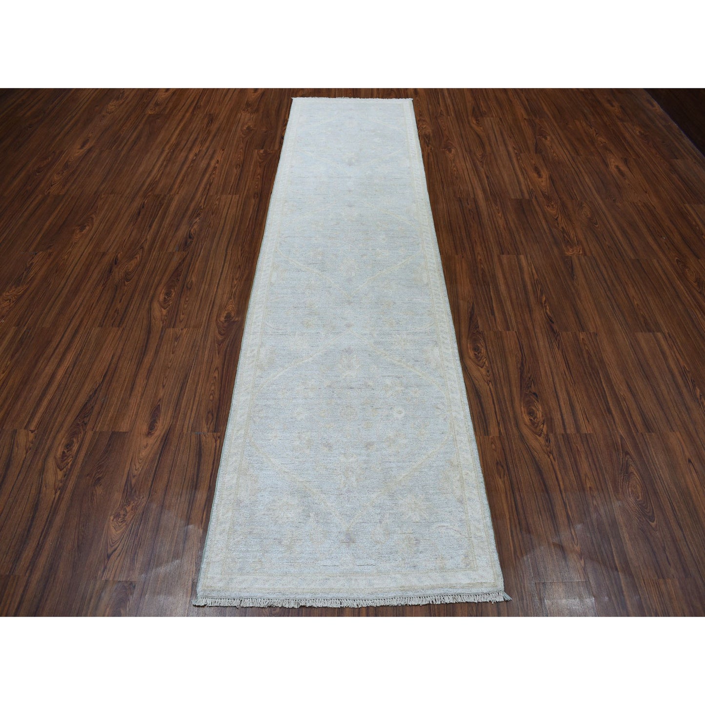 2'7"X9'9" White Wash Peshawar Pure Wool Handmade Oriental Runner Rug