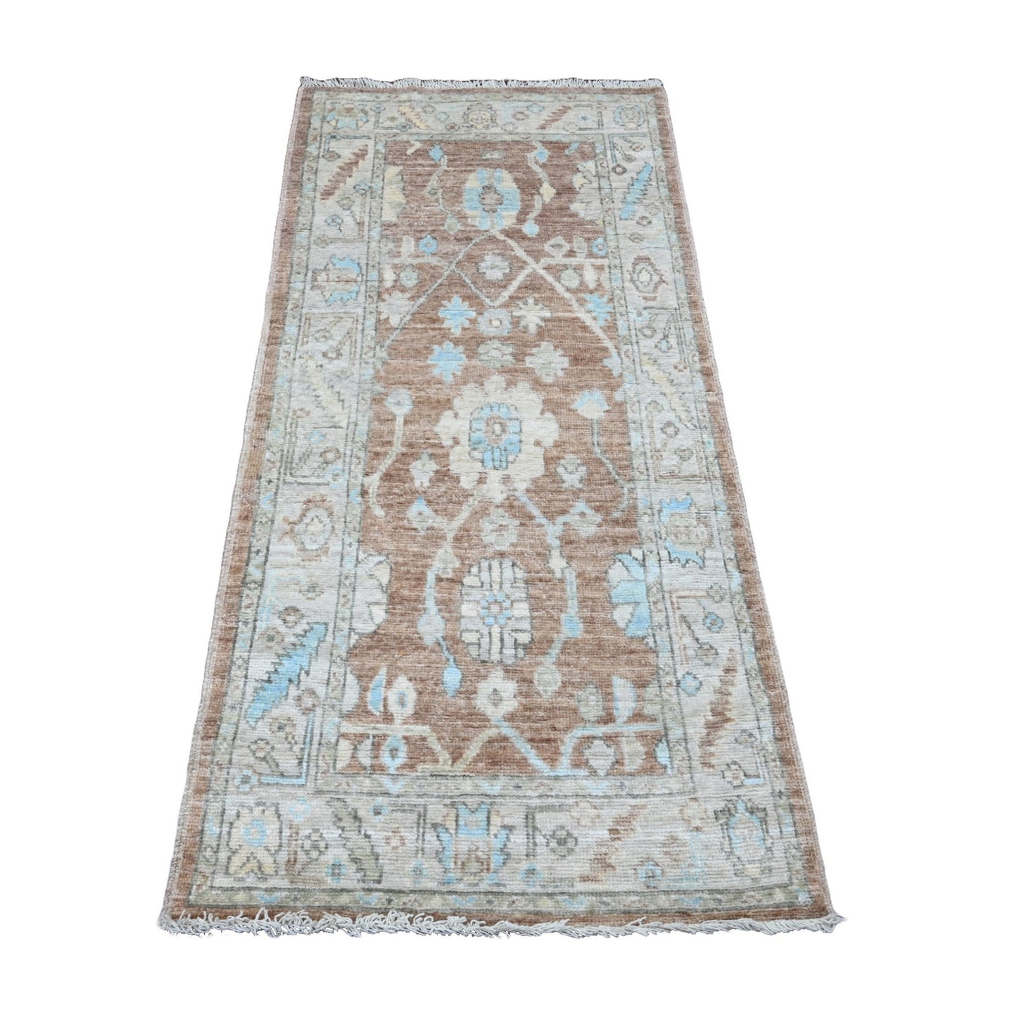 2'10"X5'10" Brown Afghan Angora Oushak Hand Knotted 100% Wool Runner Rug