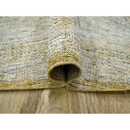 10'X10' Yellow Pure Wool Round Rug Hand Knotted Oxidized Grass Design