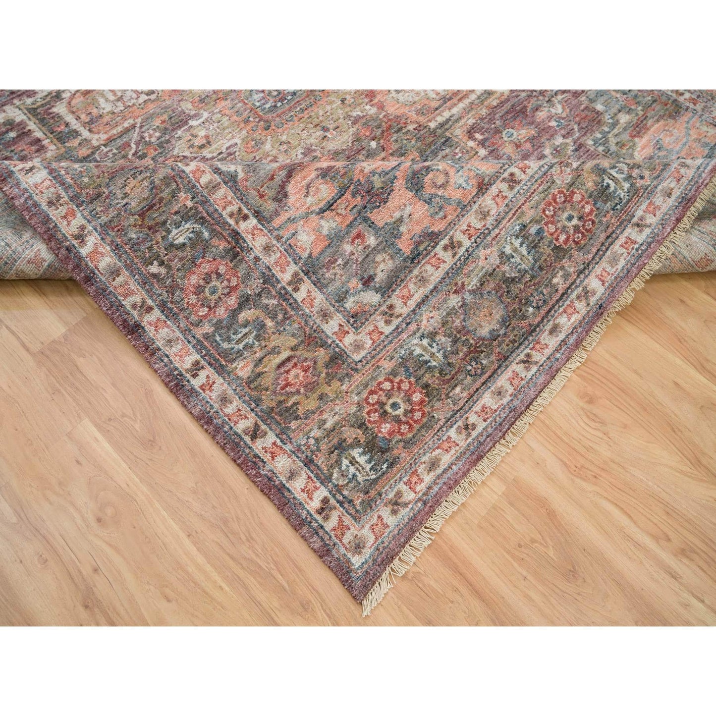 7'10"X10' Rosewood Red Hand Knotted Heris Revival Soft Wool Oriental Rug