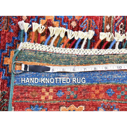2'8"X8'3" Red Super Kazak Khorjin Design Wool Handknotted Wide Runner Rug