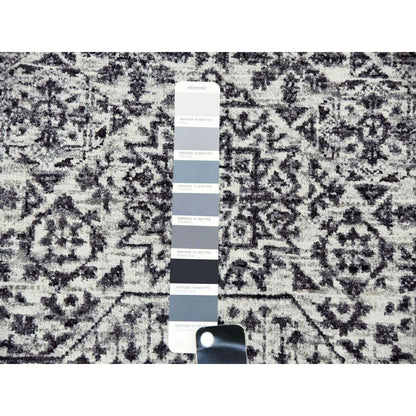 2'10"X18' White Mamluk Dynasty Design Undyed Wool Hand Knotted Runner Rug