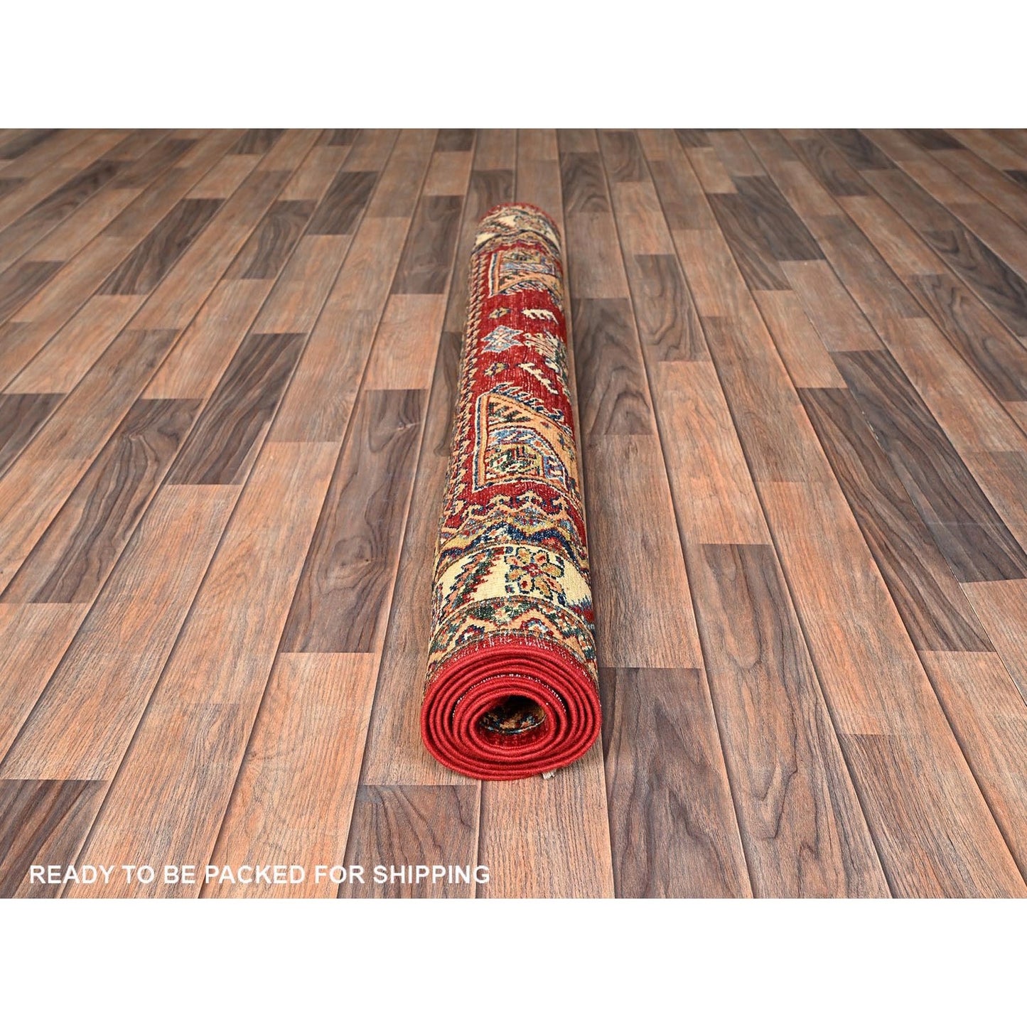 4'1"X6'5" Red Hand Knotted Afghan Super Kazak Medallions Design Wool Rug