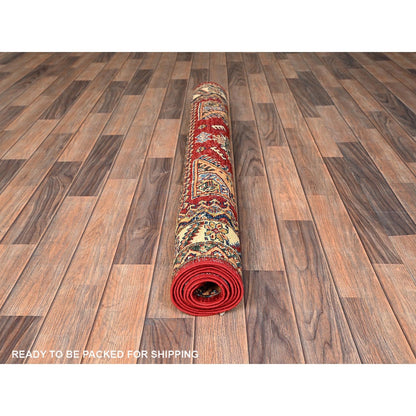 4'1"X6'5" Red Hand Knotted Afghan Super Kazak Medallions Design Wool Rug