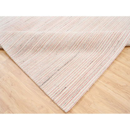 9'1"X12' Ivory With Coral Red Wool Plain Modern Design Hand Loomed Rug