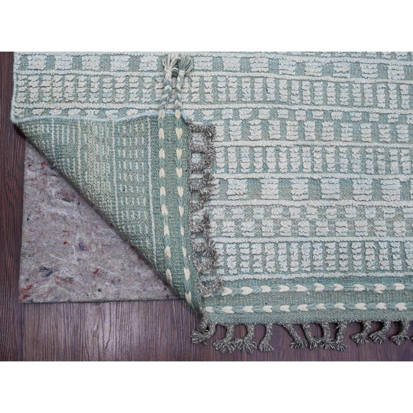 9'7"X14'3" Light Green Geometric Moroccan Weave Hand Knotted Wool Rug
