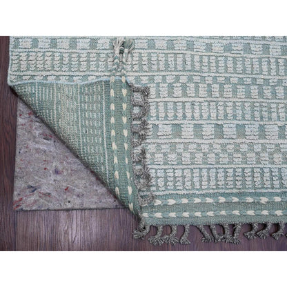 9'7"X14'3" Light Green Geometric Moroccan Weave Hand Knotted Wool Rug