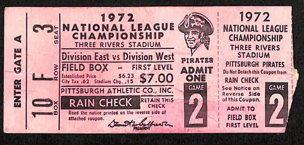 1972 Nlcs Game 2 Ticket Stub Reds Pirates Clemente Last Game In Pittsburgh 94082