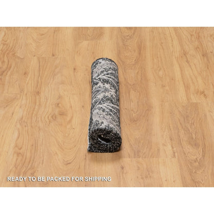 2'X3' Wenge Brown Wool And Silk Hand Knotted Sickle Leaf Mat Oriental Rug