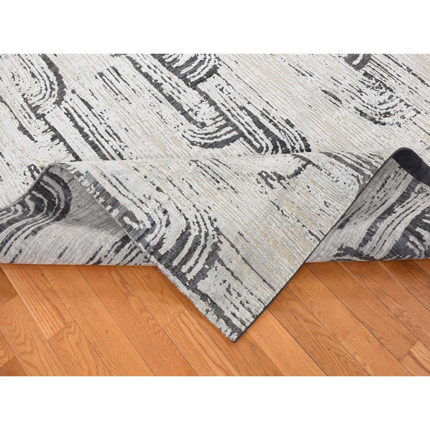 10'X14'5" Gray The Cane Design Silk With Wool Hand Knotted Rug