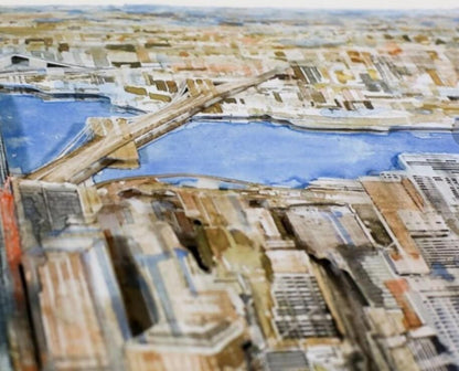 Gottfried Salzmann "New York - East River" Mixed Media On Paper Signed