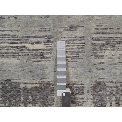 5'x7' Gray Hand Knotted Rug Modern Criss Cross Erased Design Natural Wool
