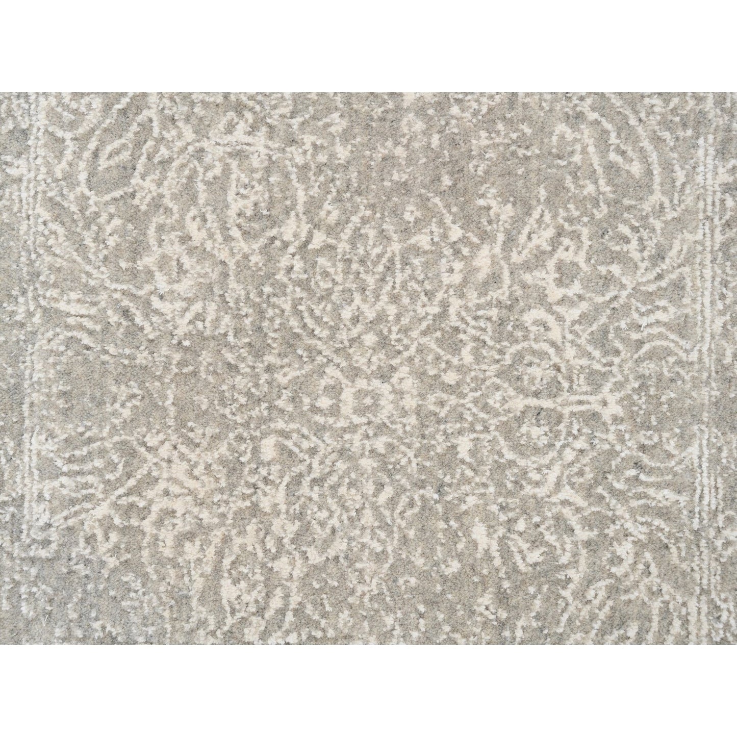 2'7"X12' Beige Wool And Silk Hand Loomed Fine Jacquard Round Rug