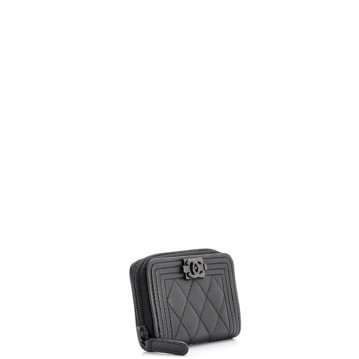 Chanel So Black Boy Zip Coin Purse Quilted Caviar Small